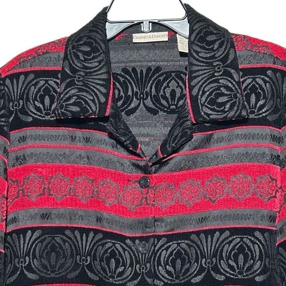 Vintage Draper's & Damon's Blazer Jacket Large Red Black Jacquard Button Front - Picture 4 of 12